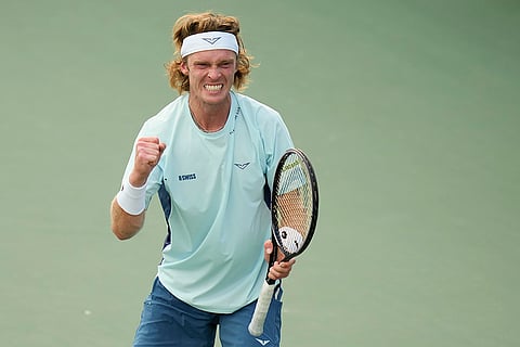 US Open 2024: Andrey Rublev, of Russia, reacts after defeating Arthur Rinderknech, of France